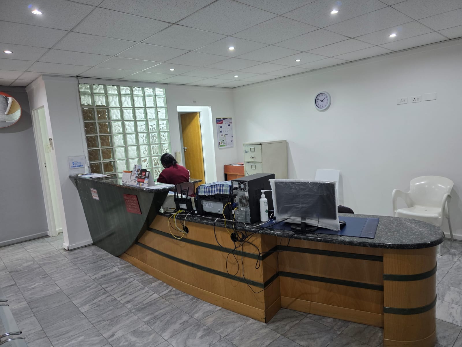 Front desk view of the reception workspace