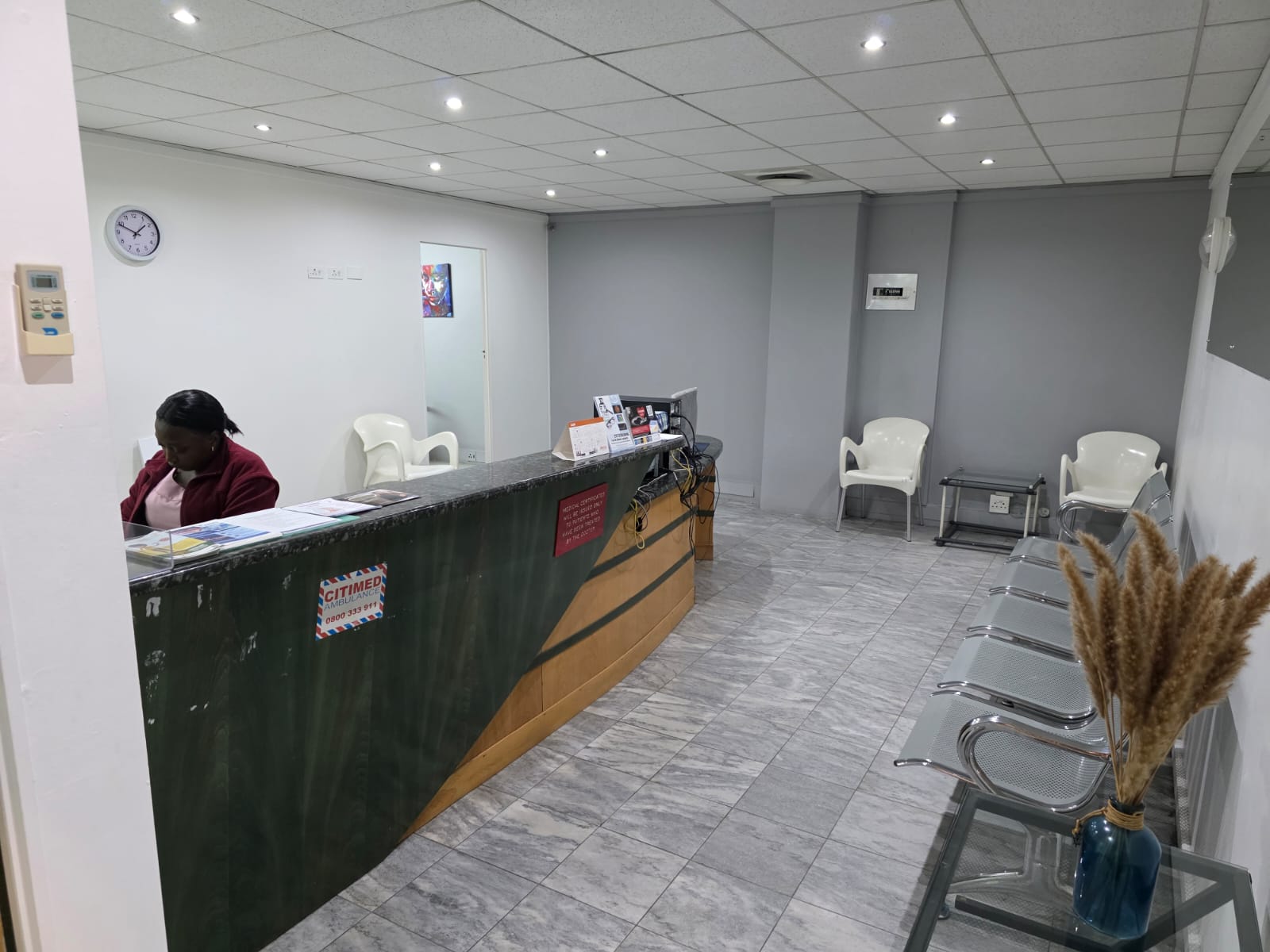 Clinic reception and patient seating area